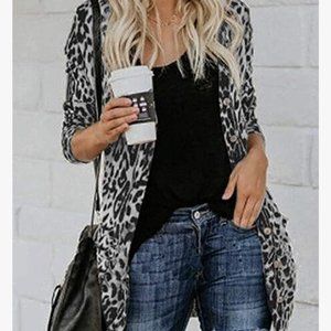 Leopard print Cardigan (Lightweight)  XXL (Grey & Black)